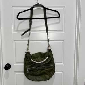 Badgley Mischka Green Leather Shoulder Bag Y2K Slouchy Silver Hardware $295
